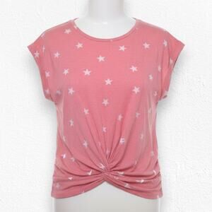 Lucky Brand Red Star Print Twist Front T Shirt Soft Rolled Sleeve USA Size Large